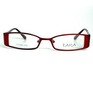 TAKA T2628 Burgundy‎ Stainless Steel Eyeglasses Frames with Floral Temple Detail